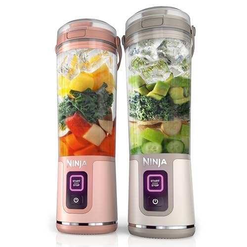 Ninja BC155PS Blast Two-Pack Portable Blender Cordless 18oz - Peach & Stone - Like New