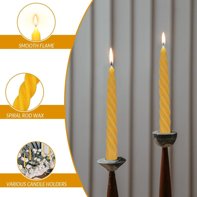 TELOSMA 12 PCS NATURAL BEESWAX SPIRAL TAPER CANDLES - 7.5 INCH TALL - YELLOW - Like New