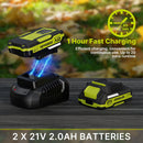 LEAPUL 21V Electric Cordless Leaf Blower, 2X 2.0Ah Batteries,Charger-Green/Black - Like New