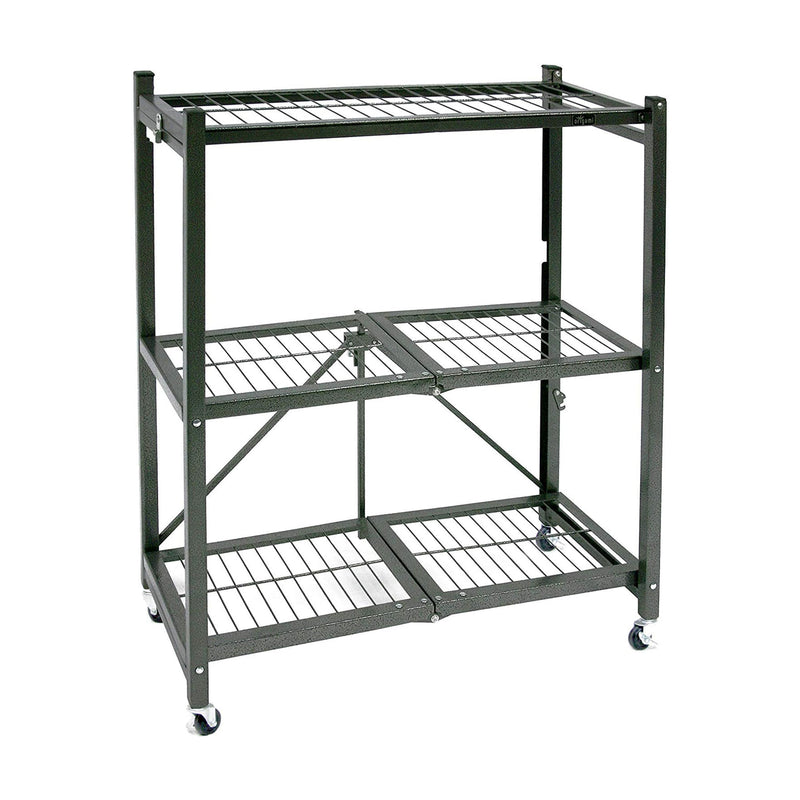 Origami 3 Tier Folding Shelves, Storage Shelving Rack Unit With Wheels - Pewter - Like New