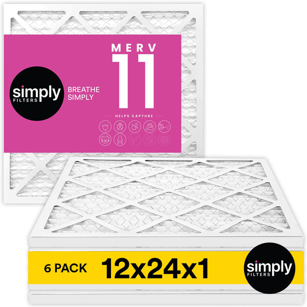 Simply 12x24x1 Air Filter, Merv 11, MPR 1000, 6 Pack, HVAC, Dust, Pet, Allergy - Brand New