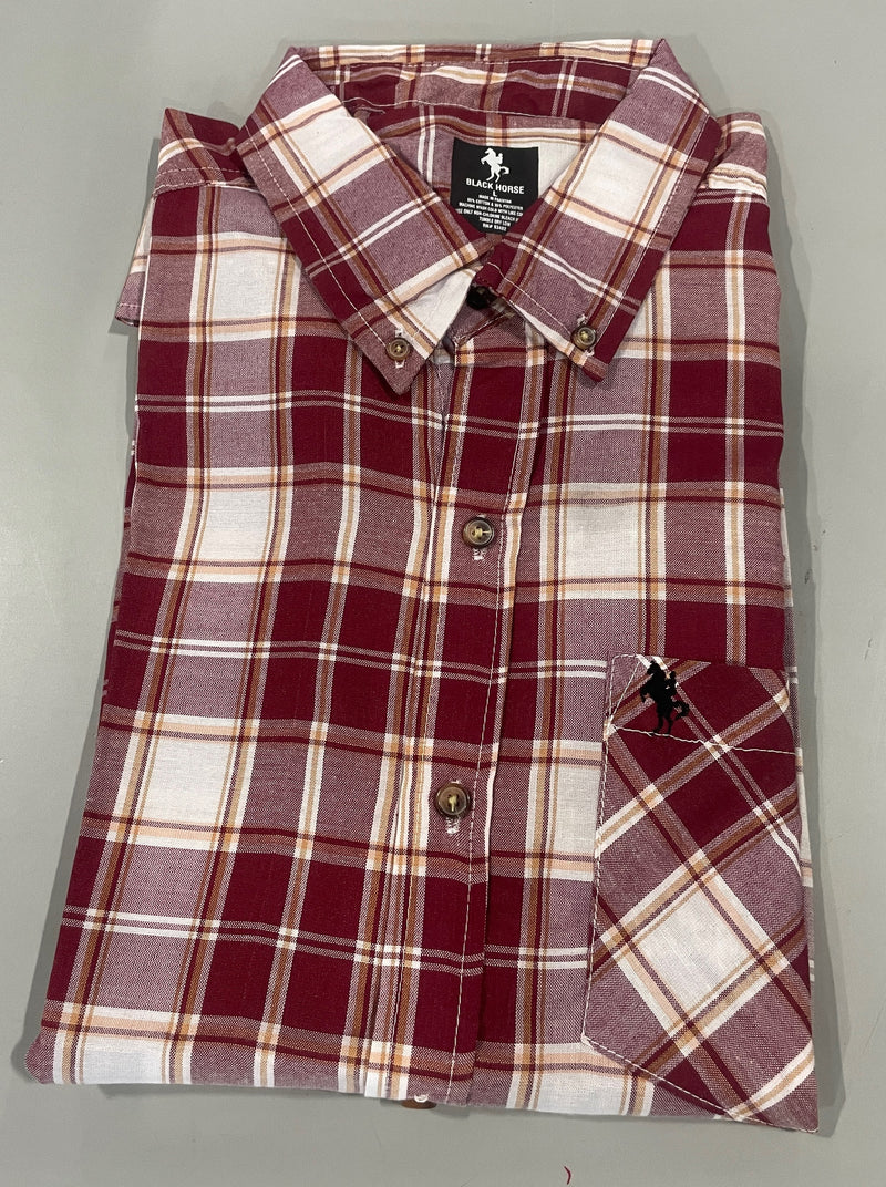 BLACK HORSE WOVEN PLAID SHIRT - MENS L - RED/WHITE/YELLOW - Brand New
