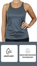GALAXY BY HARVIC WOMENS MOISTURE WICKING RACERBACK TAGLESS TOP CHARCOAL XL - Brand New