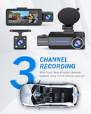 BAEASU DASH CAM FRONT AND REAR, 2.5K+1440P, 32GB, 3 CHANNEL, J07 - BLUE - Like New