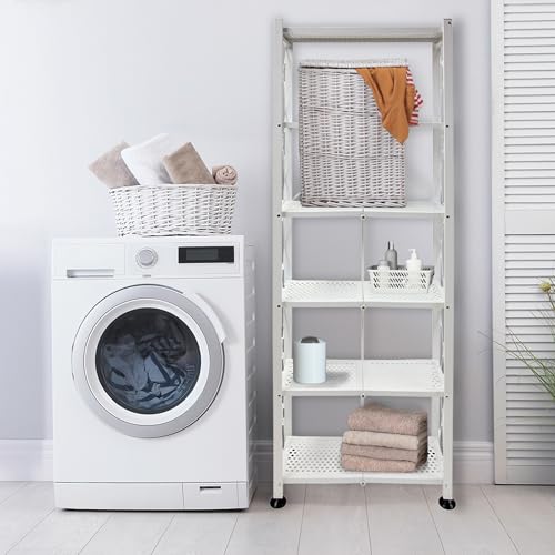 Origami RB Foldable 6 Tier Storage Rack with Wheels, Tall/Slim Model - White - Like New