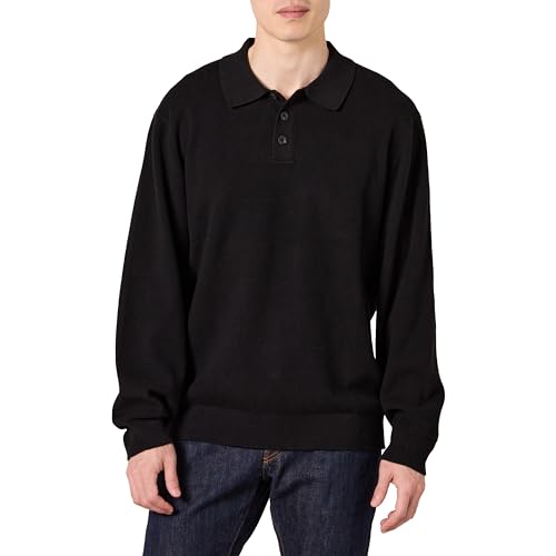 AMAZON ESSENTIALS MEN'S RELAXED-FIT KNIT POLO SWEATER - SIZE: MEN L - BLACK - Brand New