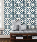 NuWallpaper NU1648 Navy Grand Trellis Peel & Stick Wallpaper, Blue - Brand New