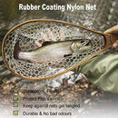 PLUSINNO Fly Fishing Net Wooden Frame Magnetic Release Soft Rubber Mesh - Like New