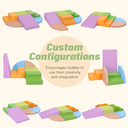 TODIBY 6-Piece Foam Climbing Blocks Gym Toy PU LEATHER Macaroon/Orange/Purple - Like New