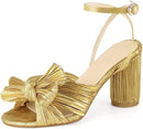 GENERIC WOMEN'S BOW KNOT ANKLE STRAP OPEN TOE HIGH BLOCK SANDALS - 11.5 - GOLD - Like New