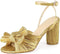 GENERIC WOMEN'S BOW KNOT ANKLE STRAP OPEN TOE HIGH BLOCK SANDALS - 11.5 - GOLD - Like New