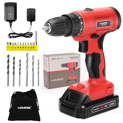MANUSAGE 20V CORDLESS DRILL SET WITH CHARGER MS-649270918693 - BLACK - Like New