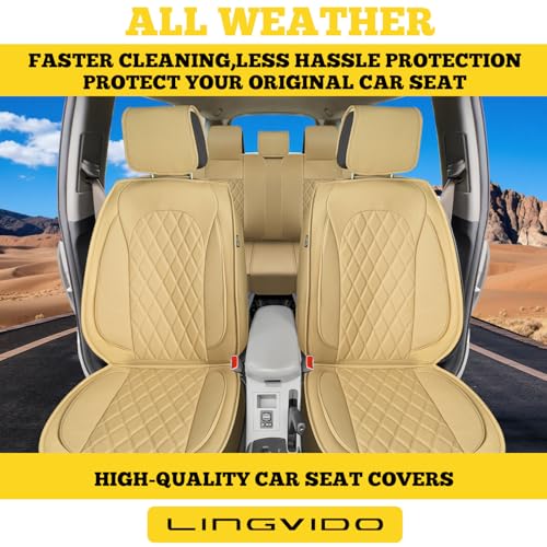 LINGVIDO FAUX LEATHER AUTOMOTIVE SEATS COVERS CARSEAT PROTECTOR 5P BEIGE - Like New