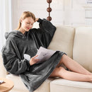 RAMEES WEARABLE BLANKET HOODIE OVERSIZED SHERPA FLEECE BLANKET SLEEVES - GRAY - Like New