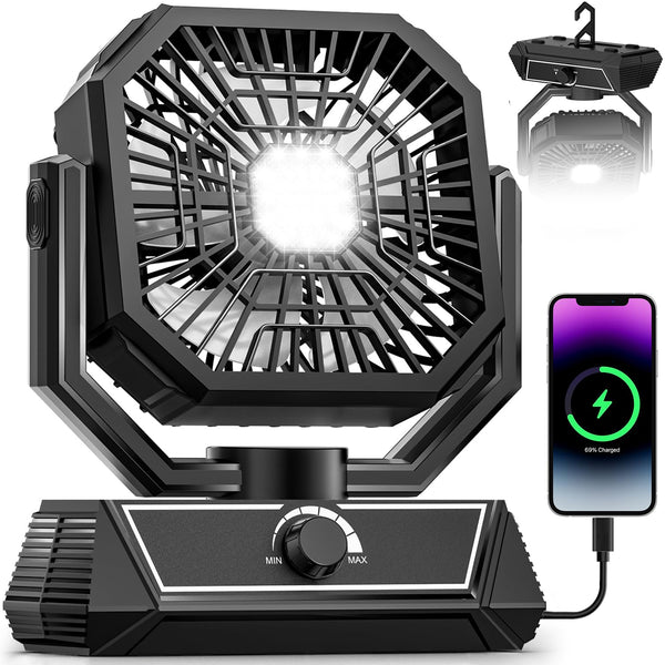 MERIIED PORTABLE CAMPING FAN WITH 20000MAH RECHARGEABLE BATTERY HHM-01 - BLACK - Like New