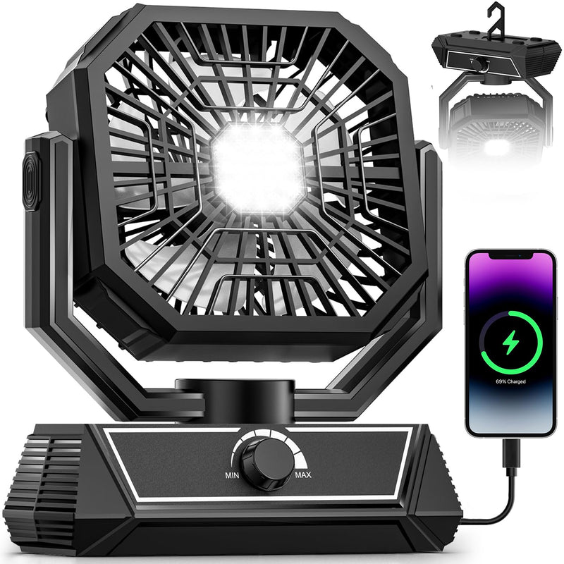 MERIIED PORTABLE CAMPING FAN WITH 20000MAH RECHARGEABLE BATTERY HHM-01 - BLACK - Like New