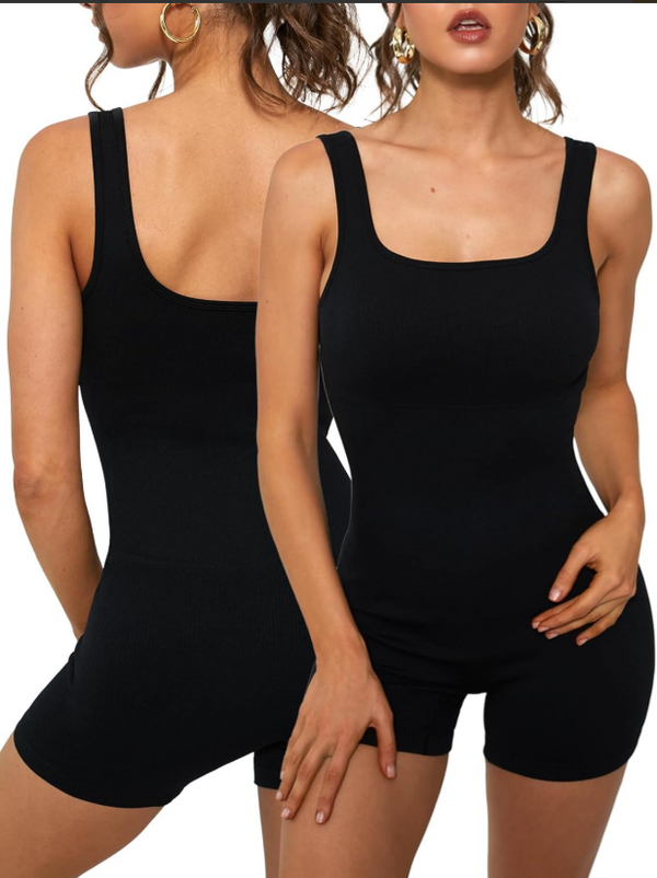 FITTIN JUMPSUIT WOMEN'S SQUARE NECK ONE PIECE JUMPSUIT - M - BLACK - Brand New