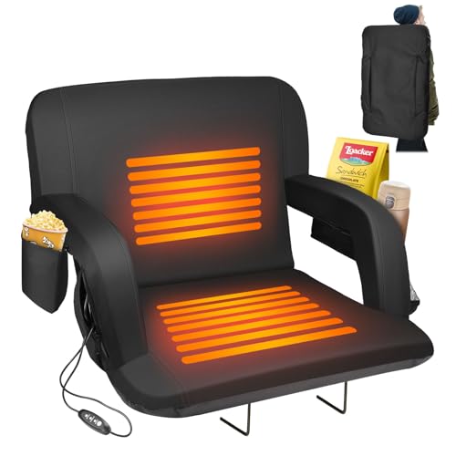 SUTECK DUAL-SIDE HEATED STADIUM SEAT, 21" WIDE FOLDABLE CHAIR - BLACK - Like New