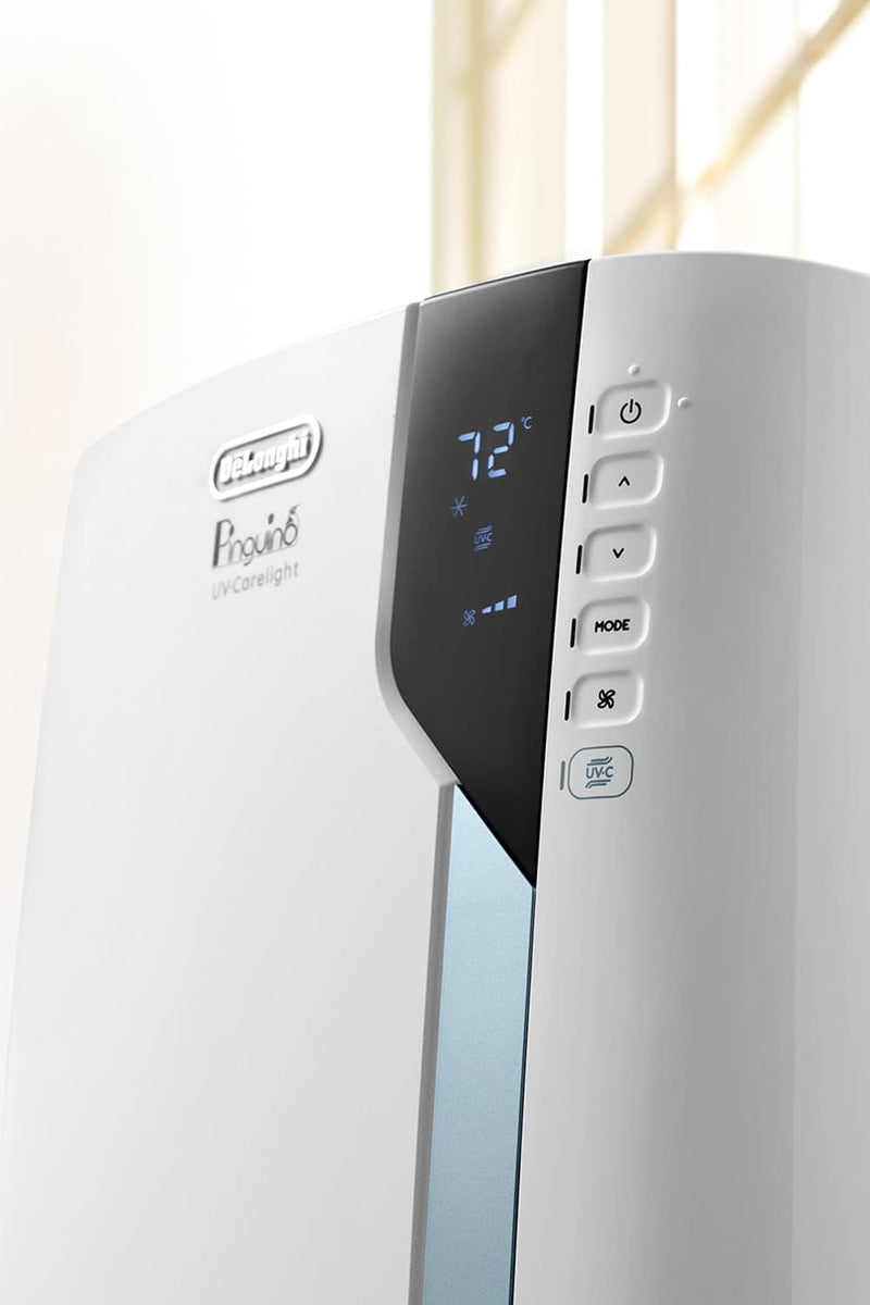 De'Longhi PACEX390UVcare-6AL WH PAC Portable AC, 14000 BTU + UV CARE- White/BLUE - Like New
