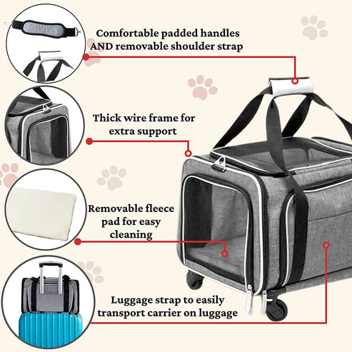 COZY CRUISER AIRLINE EXPANDABLE PREMIUM PET CARRIER WHEELS - - Scratch & Dent