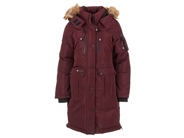 CANADA WEATHER GEAR WOMEN'S LONG PUFFER SMALL - CRANBERRY/NATURAL - Brand New
