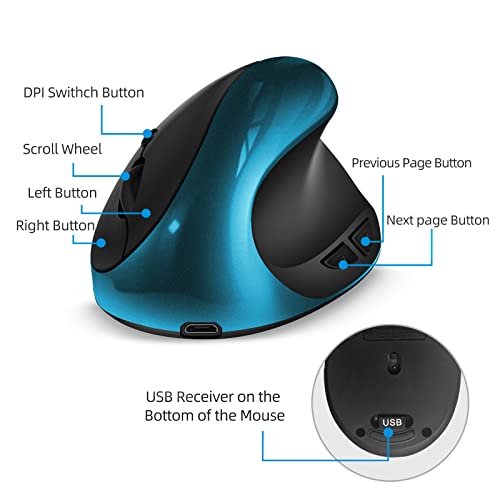 Woddlffy Ergonomic Mouse Rechargeable Wireless Vertical Mice RAAVEE - Blue Like New