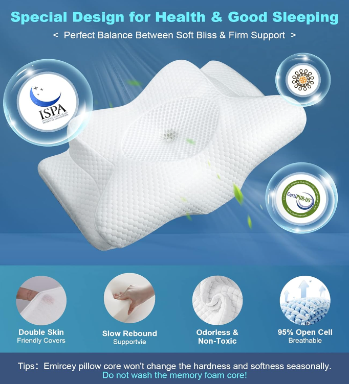 Emircey Adjustable Neck Cervical Memory Foam Pillows WHITE - Scratch & Dent