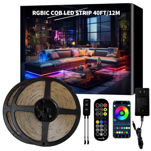 BUNACET 40FT COB RGB+IC LED STRIP LIGHTS BRIGHT DREAM COLOR COB LED LIGHT STRIP - Like New