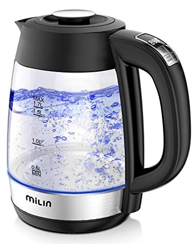 MILIN ELECTRIC KETTLE HOT WATER GLASS KETTLE 6 LEVEL TEMPERATURE CONTROL BLACK Like New