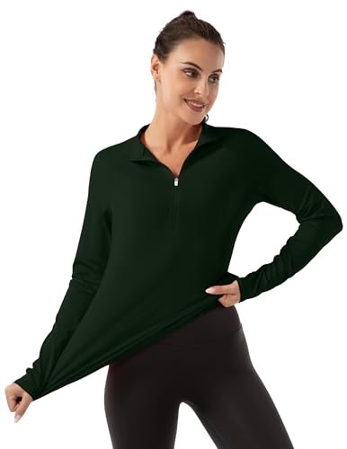 FKEEP Women's Long Sleeve Polo Shirt - Size M, Forest Green - Brand New