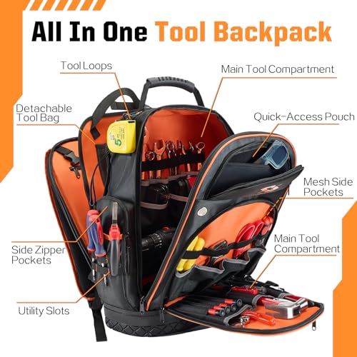 GOLKCURX TOOL BACKPACK HEAVY DUTY BACKPACK TOOL BAG 1680D GLKC-1680DBP - ORANGE - Like New