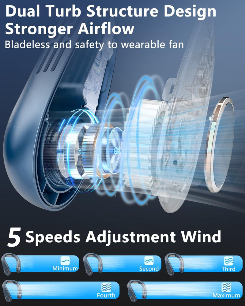 GENERIC NECK FAN WITH COOLING PLATE,5500MAH NECK FANS - AZURE BLUE - Like New