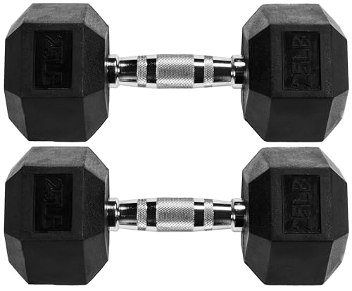 FITVIDS SPORZON! HEX 25LB/11KG DUMBBELLS RUBBER COATED 2-PIECE - BLACK - Like New