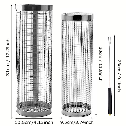ZSFLZS 2PCS Rolling Grilling Basket Outdoor Network Mesh Cylinder 12.2" + 11.8" - Brand New
