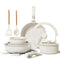 BAZOVA BZ101 CERAMIC NONSTICK COOKWARE SET, 17-PIECES, REMOVABLE HANDLES - WHITE - Like New
