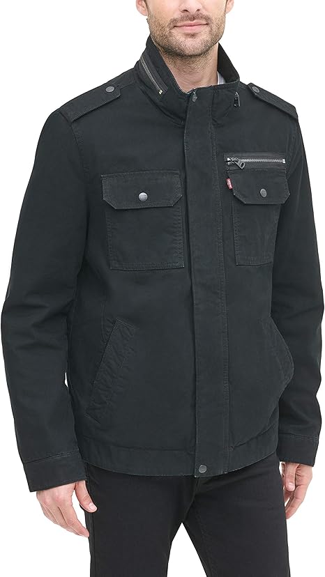 LEVI'S MENS WASHED COTTON MILITARY JACKET - SIZE: MEN 3XL - UNFILLED BLACK - Like New