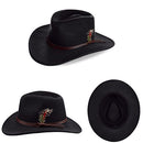PORSYOND 100% Wool Felt Outback Fedora Hat Men Black Wide Brim Cowboy Hat - Like New