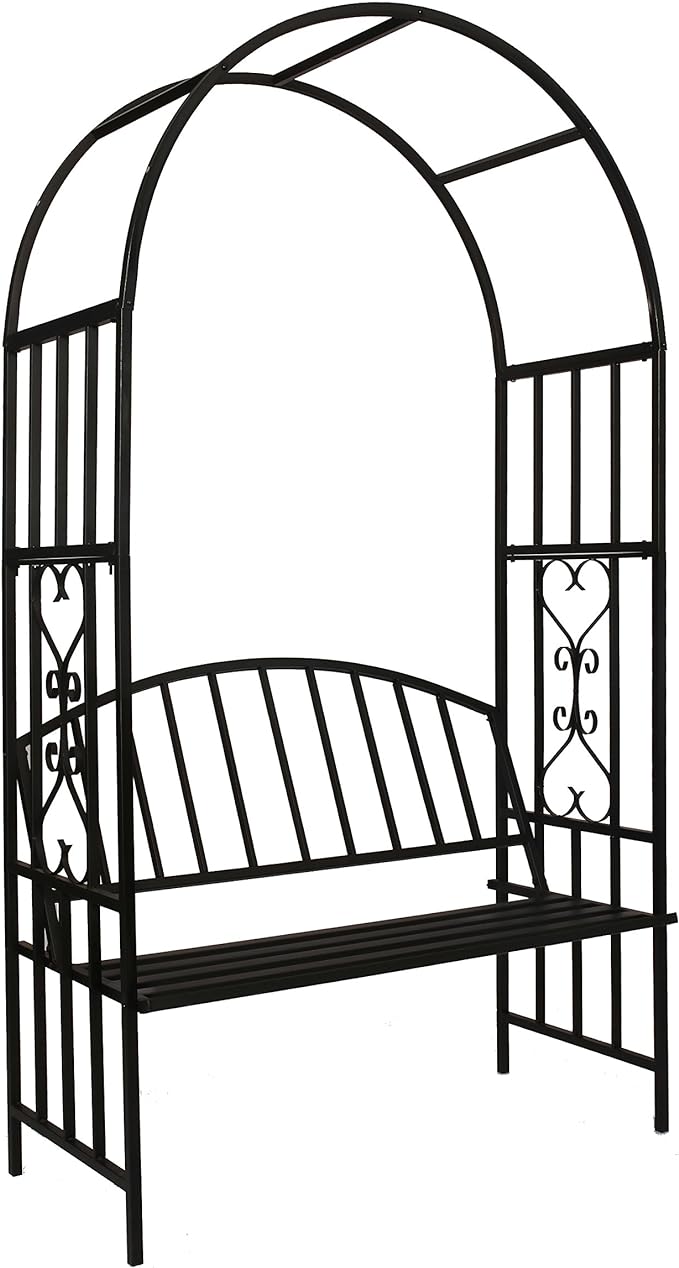 Better Garden Steel Garden Arch with Seat 2 People 6'7" High x 3'7" Wide - BLACK Like New