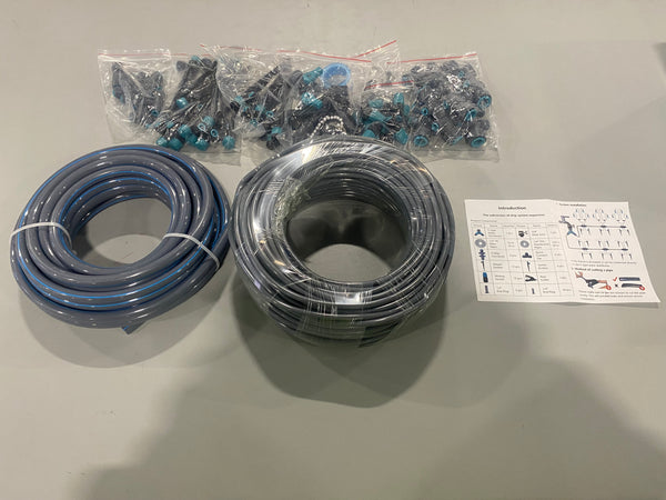 OVRAQ AUTOMATIC DRIP IRRIGATION KITS, 33FT PE PIPE,197FT PVC TUBING - BLACK/GRAY - Like New