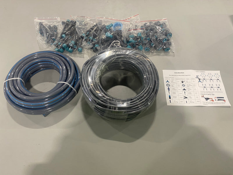OVRAQ AUTOMATIC DRIP IRRIGATION KITS, 33FT PE PIPE,197FT PVC TUBING - BLACK/GRAY - Like New