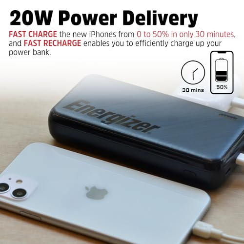 ENERGIZER 20000MAH PORTABLE CHARGER FAST CHARGING 22.5W PD3.0 UE20055PQ - BLACK - Brand New