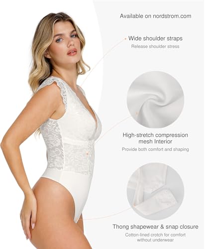 Popilush Lace Body Suits Women Tank Top Thong Shapewear Tummy - White M - Like New