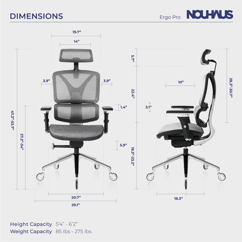 NOUHAUS ERGOPRO ERGONOMIC OFFICE CHAIR - SILVER - Like New