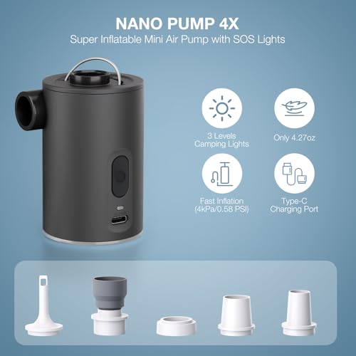 RTLOII PORTABLE AIR PUMP FOR INFLATABLES ULTRA-MINI AIR MATTRESS PUMP 4X MORE - Like New