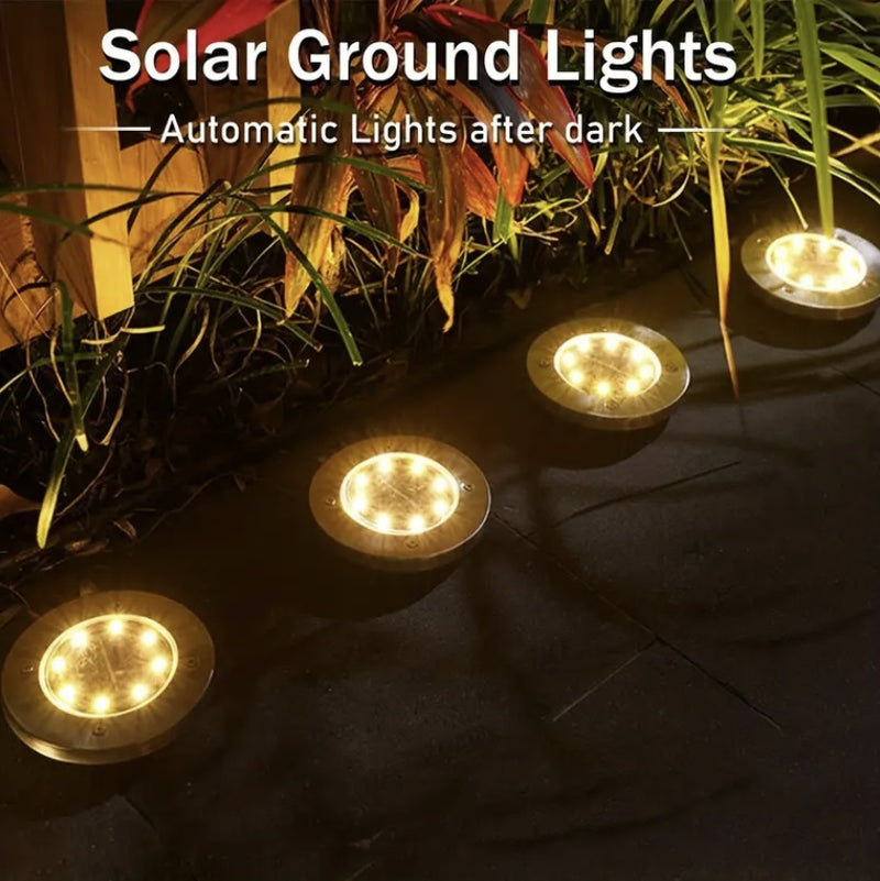 ESARR LED Ground Spot Solar Lights, Outdoor Waterproof, 8 PACK - Black/Silver Like New