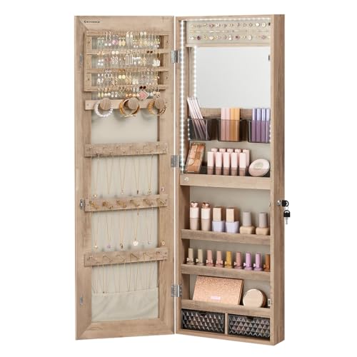 SONGMICS JEWELRY CABINET ARMOIRE ORGANIZER WITH LED LIGHTS - CAMEL BROWN - Like New