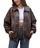 BAKYARDER WOMENS OVERSIZED Y2K FAUX LEATHER JACKETS VINTAGE plus Size Brown L - Like New