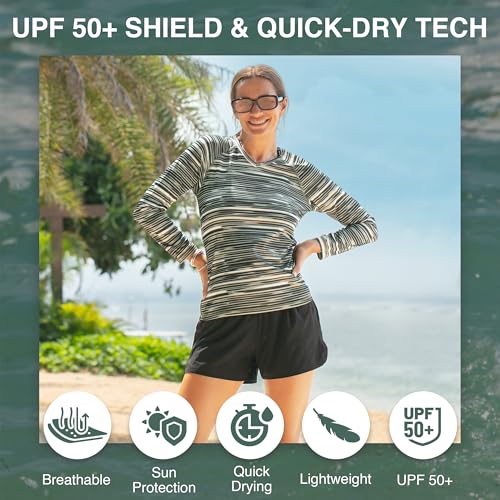 KANU SURF WOMEN'S UPF 50+ LONG SLEEVE ACTIVE SWIM TEE & TOP SIZE M BLACK/GRAY - Brand New