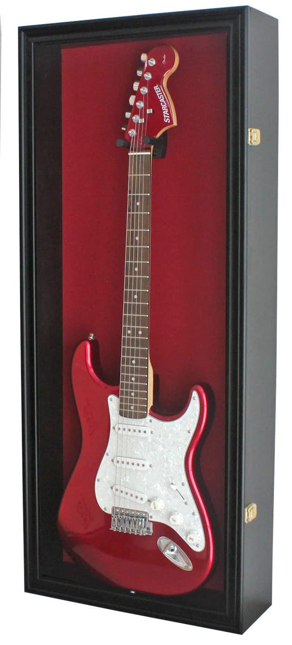 DISPLAYGIFTS 42" ELECTRIC GUITAR DISPLAY CASE COLOR FELT INTERIOR BLACK/RED - Like New