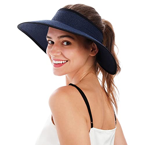 Simplicity Women's Summer Foldable Wide Brim Beach Hats Straw Sun Visor Hats - Brand New
